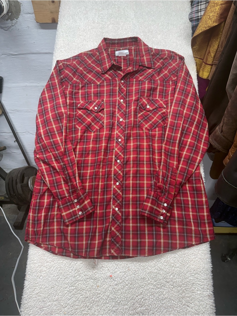 Wrangler Wrancher long sleeve Red Plaid Western Snap-Front Men's Shirt size XL